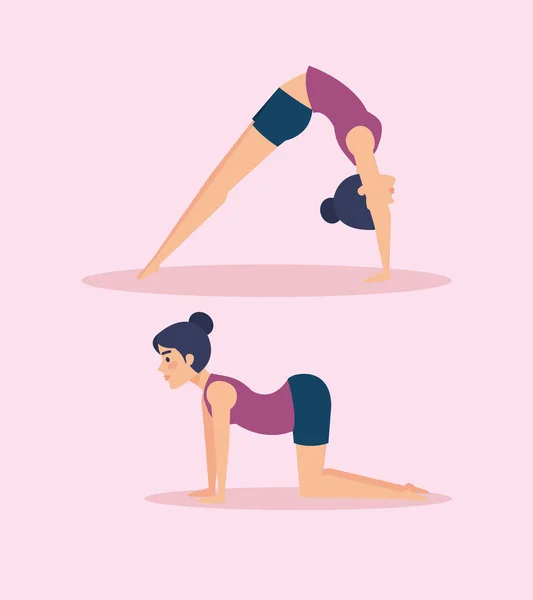 Conjunto de chicas haciendo diseño de yoga — Vector de stock