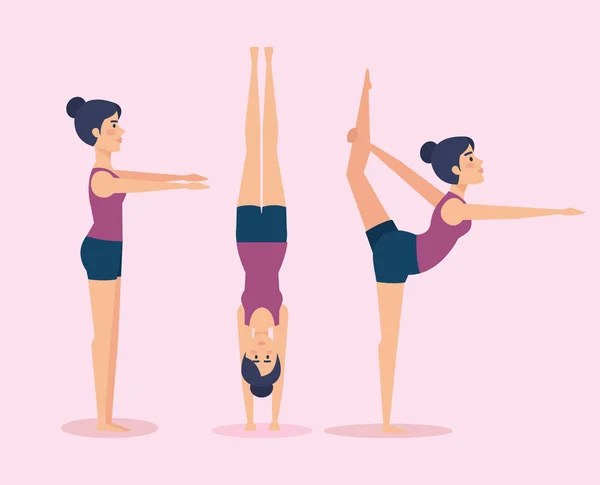 Set of Girls doing yoga design — Stock Vector