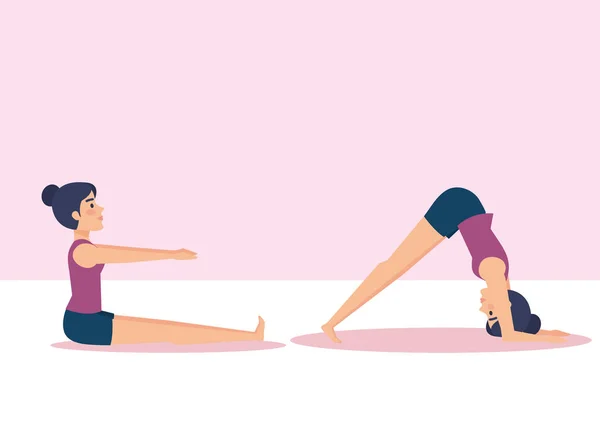 Conjunto de chicas haciendo diseño de yoga — Vector de stock