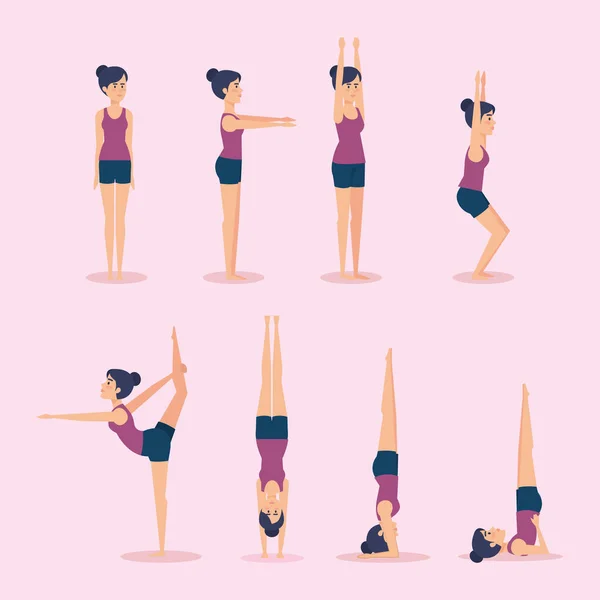 Conjunto de chicas haciendo diseño de yoga — Vector de stock
