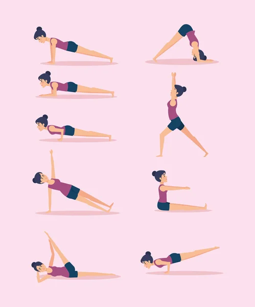 Conjunto de chicas haciendo diseño de yoga — Archivo Imágenes Vectoriales