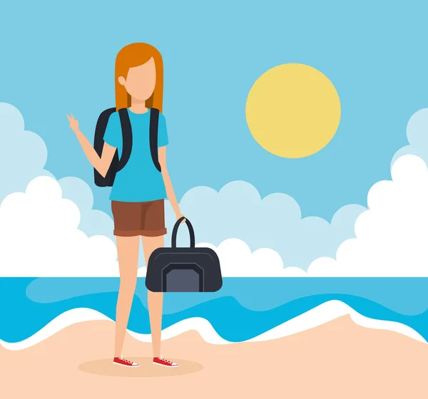 海滩设计的旅游女孩 — 图库矢量图片