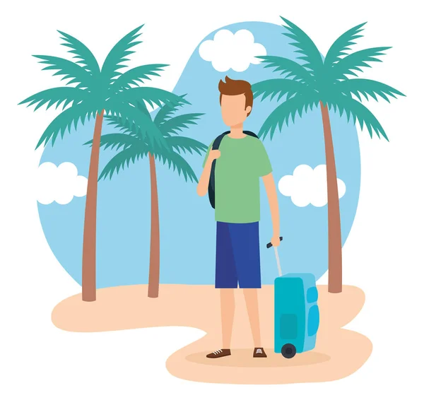 Travel boy on beach design — Stock Vector