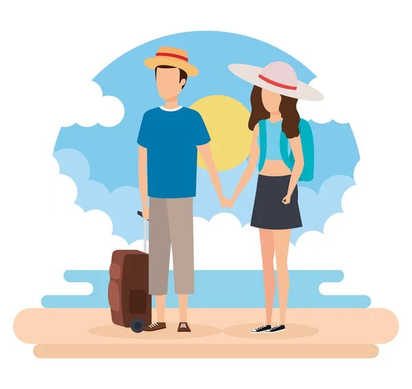 Couple de voyageurs design — Image vectorielle