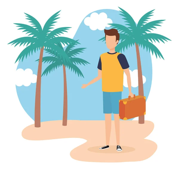 Ταξίδια αγόρι στην παραλία σχεδιασμός — Διανυσματικό Αρχείο