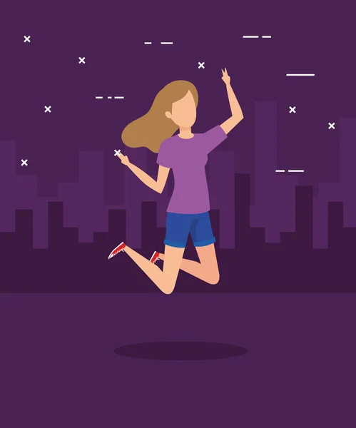 Meisje springen en stad design — Stockvector
