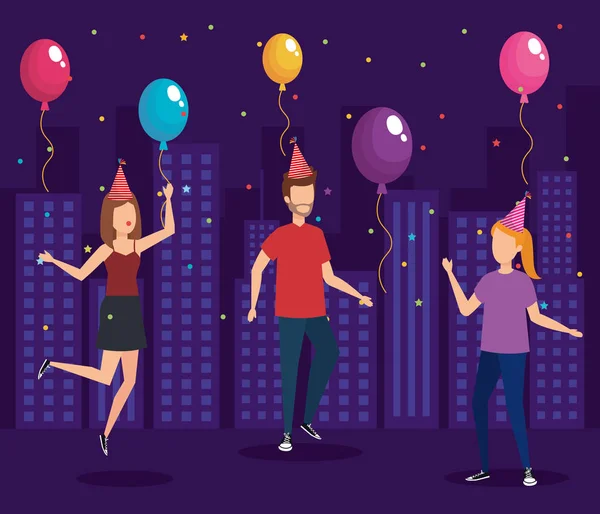 Los jóvenes en un diseño de fiesta — Vector de stock