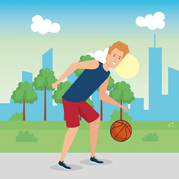Homme pratiquant le basket personnage — Image vectorielle