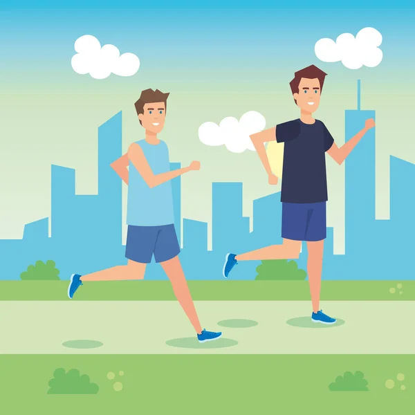 Männer rennen in den Park — Stockvektor