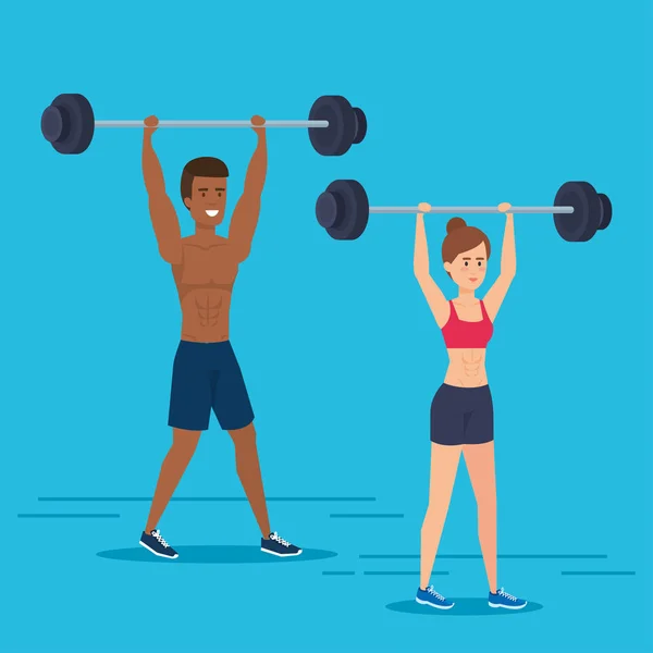 Couple practicing exercise character — Stock Vector