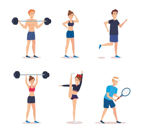 Ομάδα των αθλητών εξάσκηση ασκήσεων — Διανυσματικό Αρχείο