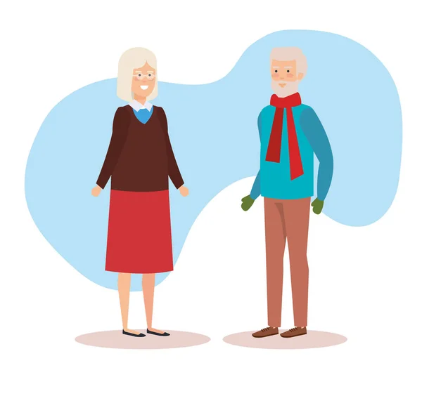 Бабушка и дедушка пара в зимней одежде — стоковый вектор