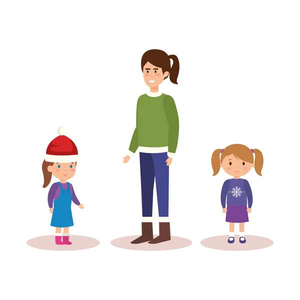 Membres de la famille avec des vêtements d'hiver — Image vectorielle