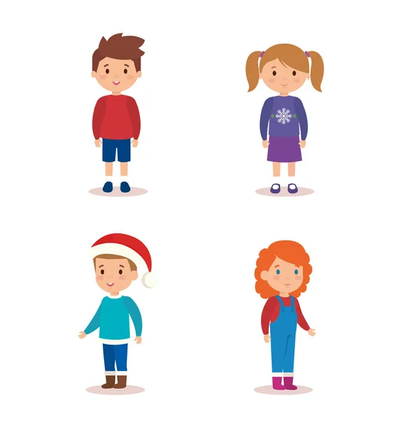 Little kids with winter clothes — Stock Vector