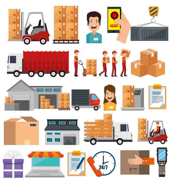 Logistikdienstleistungen setzen Symbole — Stockvektor