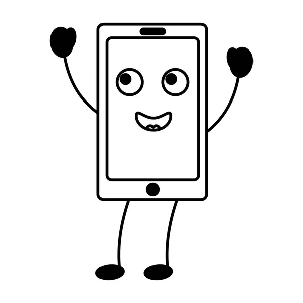 Smartphone Kawaii Cartoon Szczęśliwy Urządzenie Wektor Ilustracja — Wektor stockowy