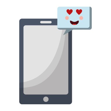 Smartphone ve konuşma balonu kawaii aşk yüz vektör çizim