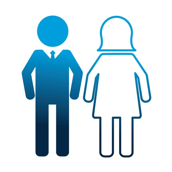 Menschen Piktogramm Mann Und Frau Vektorabbildung Neonblau — Stockvektor