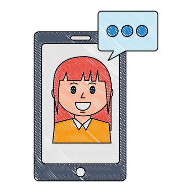 iş kadını ve konuşma balonu ile Smartphone aygıtı