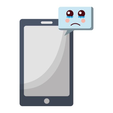 Smartphone ve konuşma balonu kawaii cry yüz