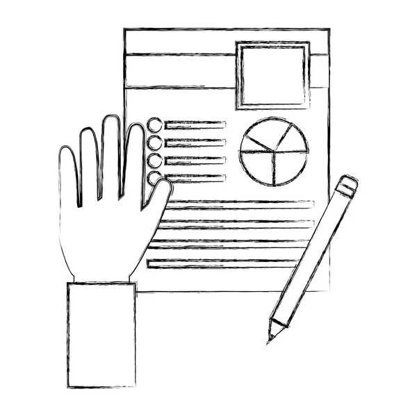 Hand with document file and pencil — Stock Vector