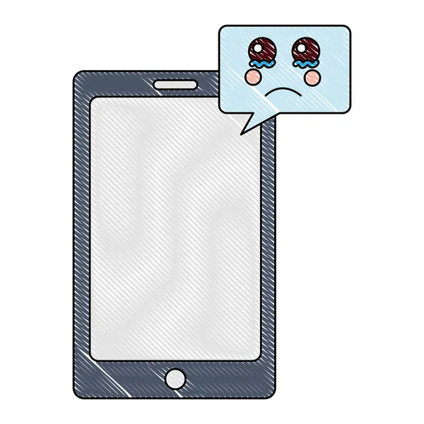 Appareil smartphone avec bulle vocale personnage kawaii — Image vectorielle