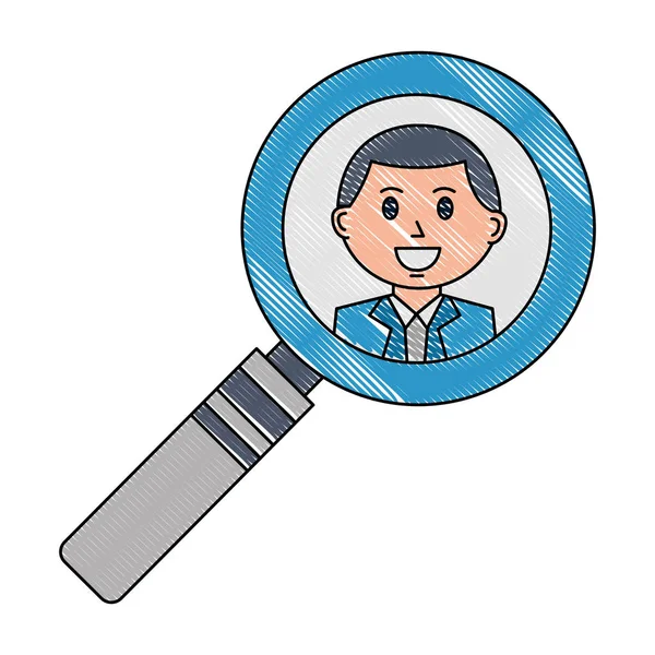 Magnifying glass with businessman isolated icon — Stock Vector