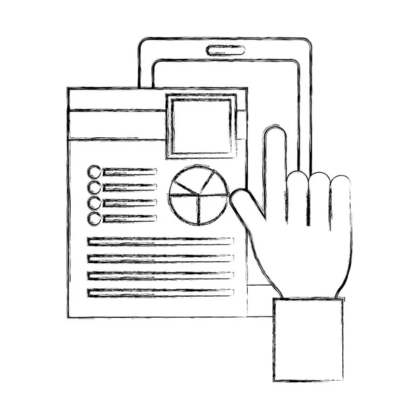 Рука с файлом документа и планшетным устройством — стоковый вектор