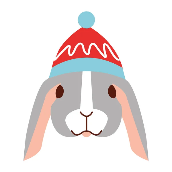 温かみのあるかわいいウサギ帽子クリスマス — ストックベクタ