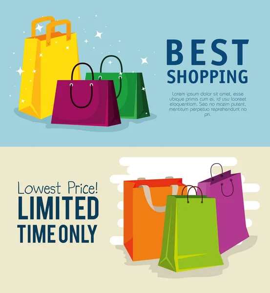 Definir sacos de compras para venda online desconto — Vetor de Stock