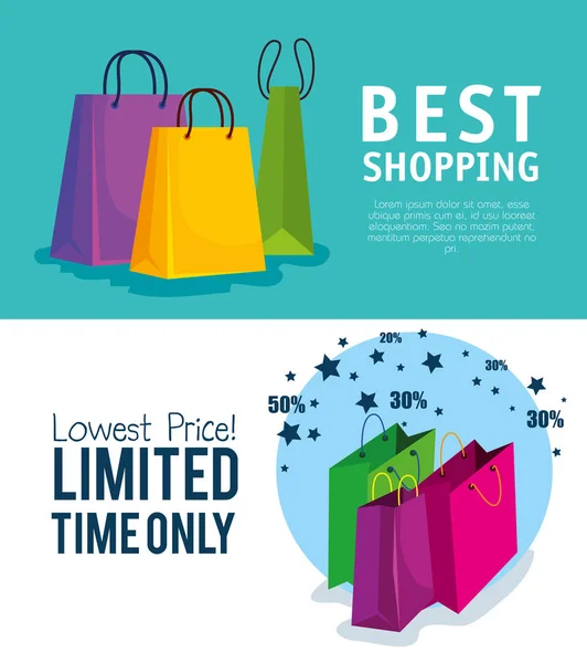 Set shopping bags per offerta vendita online — Vettoriale Stock