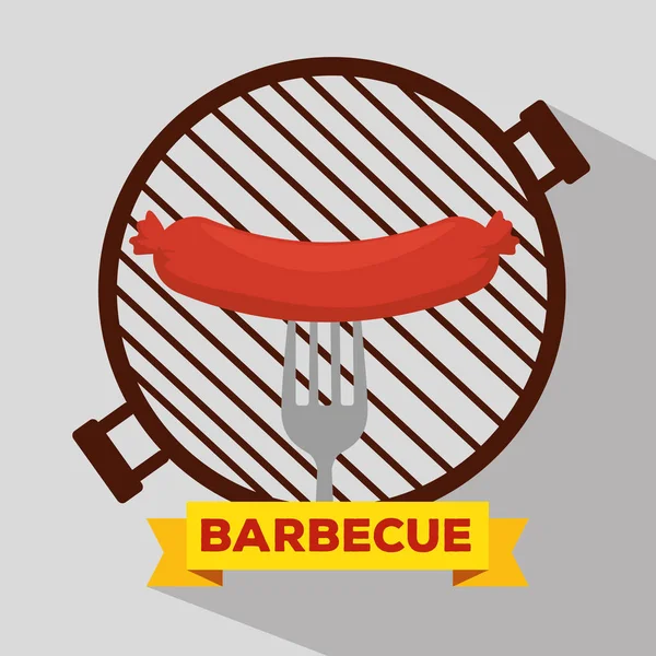 Parrilla de salchichas con preparación de barbacoa y tenedor — Vector de stock