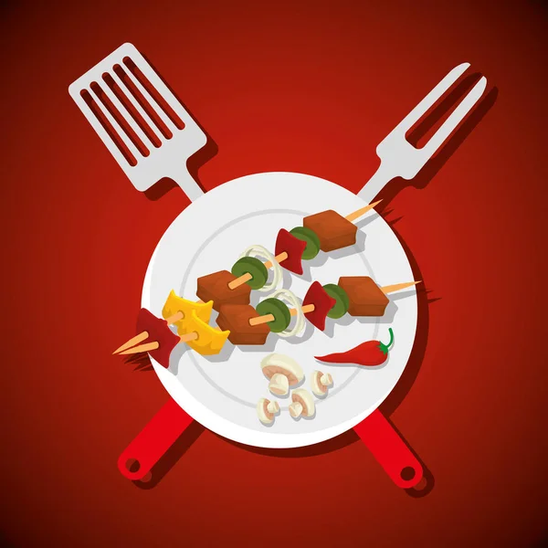Saucisses à la viande et champignons avec préparation barbecue — Image vectorielle