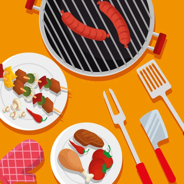 Saucisses avec préparation cuisse et bbp de viande — Image vectorielle