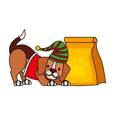 köpekle ve gıda neşeli Noel vektör çizim çantası