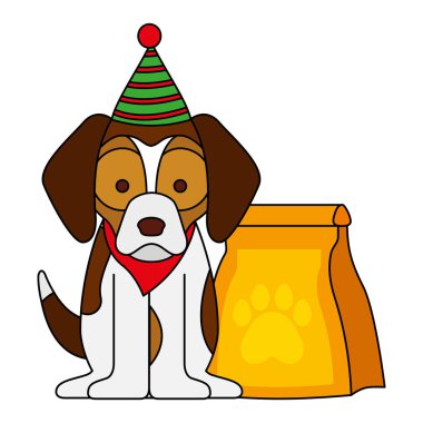 köpekle ve gıda neşeli Noel vektör çizim çantası