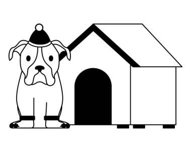 köpek kış şapka ve ev neşeli Noel vektör çizim ile