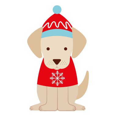 kazak ve şapka neşeli Noel vektör çizim ile köpek