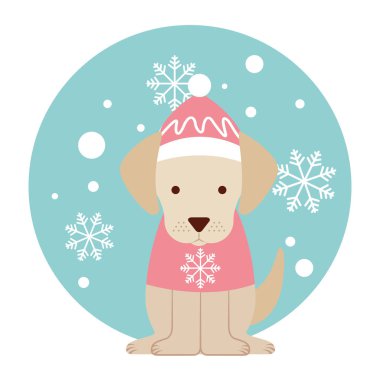 kar tanesi kış giysileri Noel vektör çizim köpek