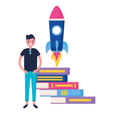 çocuk öğrenci kitap roket eğitim okul vektör Illustration