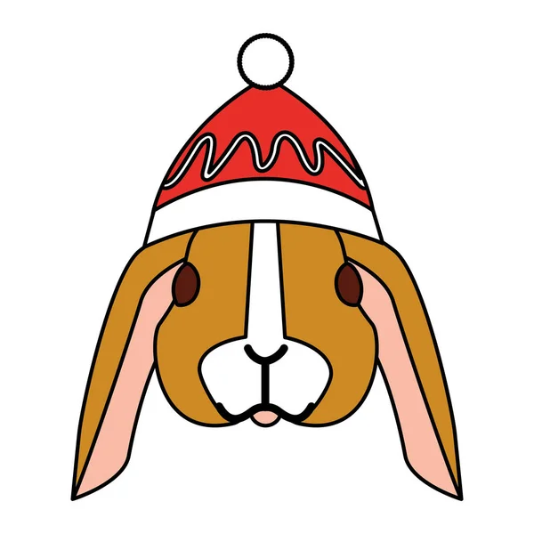 Lindo Conejo Con Sombrero Caliente Navidad Vector Ilustración — Archivo Imágenes Vectoriales