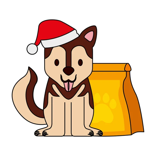 Perro Con Comida Bolsa Feliz Navidad Vector Ilustración — Vector de stock