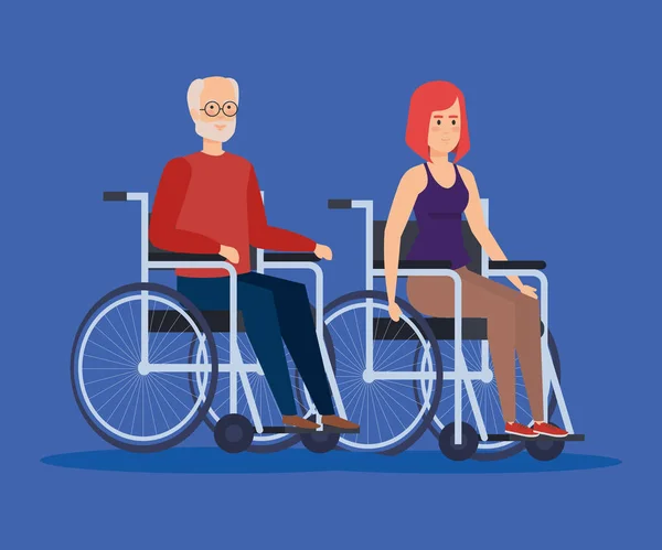 Disabled woman and old man design — Stock Vector