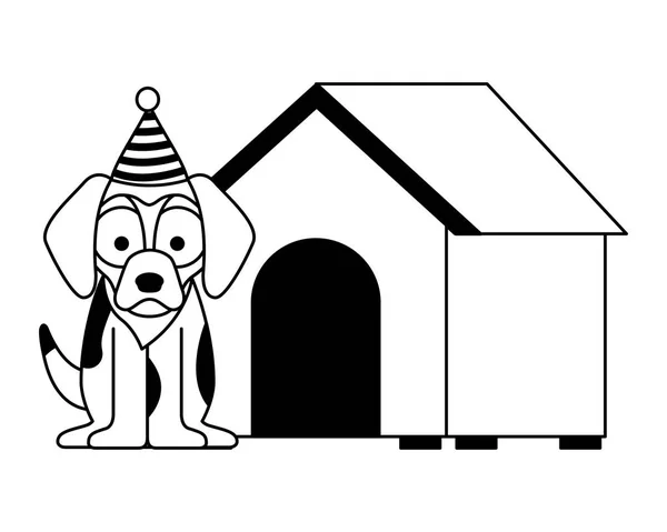 冬帽子と家メリー クリスマスのベクトル イラストの犬 — ストックベクタ