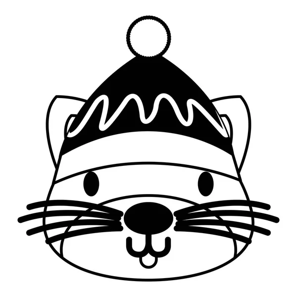 Lindo Gato Con Cálido Sombrero Navidad Vector Ilustración — Vector de stock