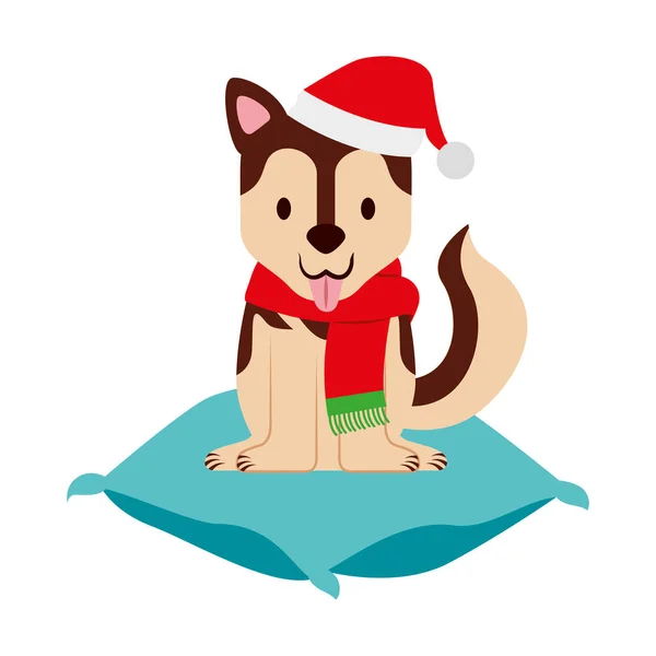 Perro Con Sombrero Cojín Feliz Navidad — Vector de stock