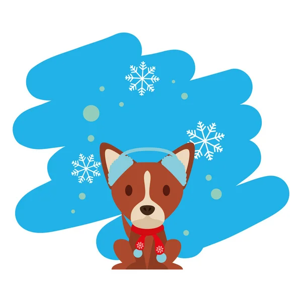 Dog Snowflake Winter Clothes Christmas Vector Illustration Vector Illustration — Stock Vector