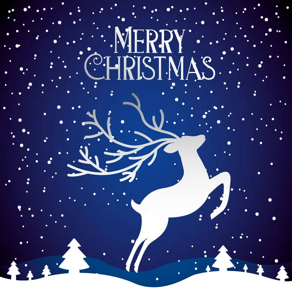 Deer Winter Landscape Merry Christmas Card Vector Illustration — Stock Vector