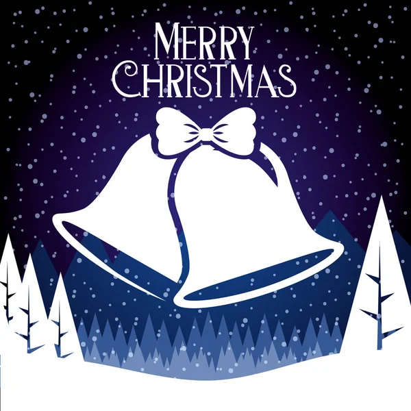 鐘の木の冬の風景メリー クリスマス カード ベクトル イラスト — ストックベクタ