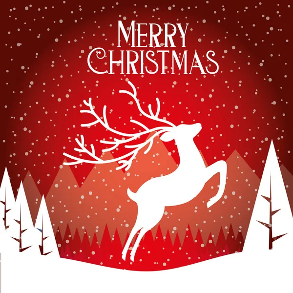 Deer Winter Landscape Merry Christmas Card Vector Illustration — Stock Vector